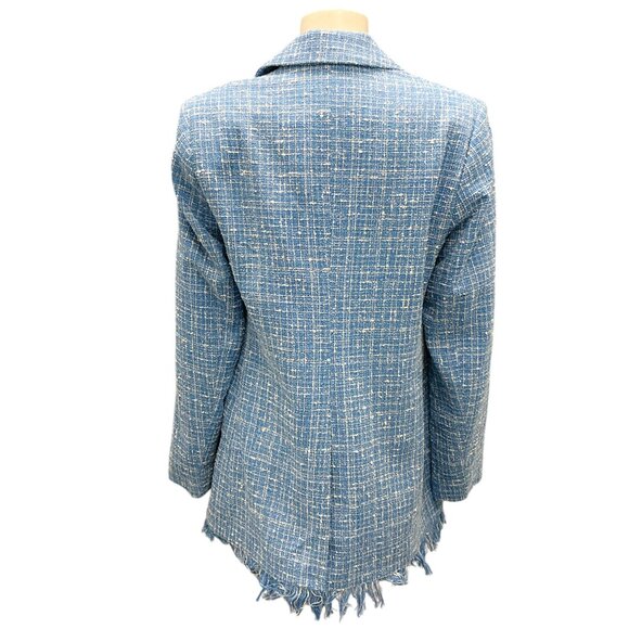 Rodebjer Blue / White Fringed Tweed Blazer - Picture 3 of 6